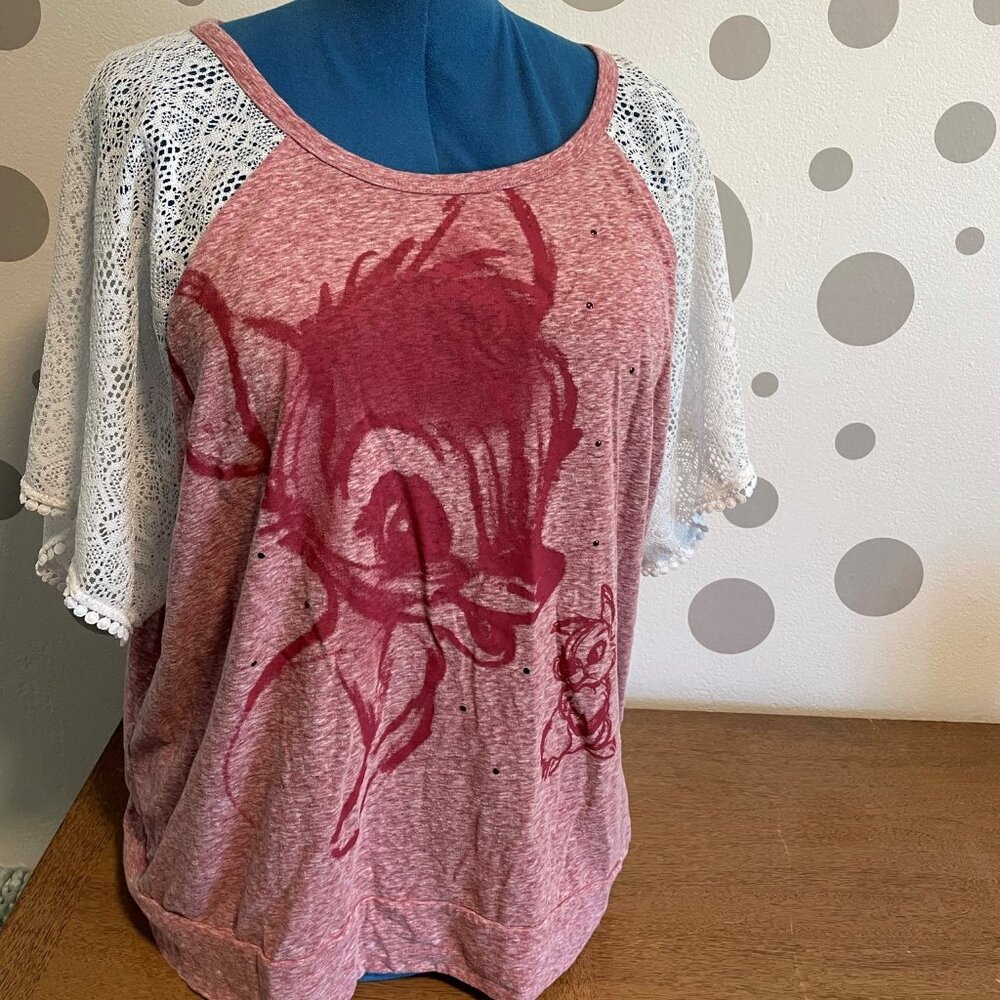 Disney Parks Bambi Lace-Sleeves Pink Heather Tee - Women's Size XXL